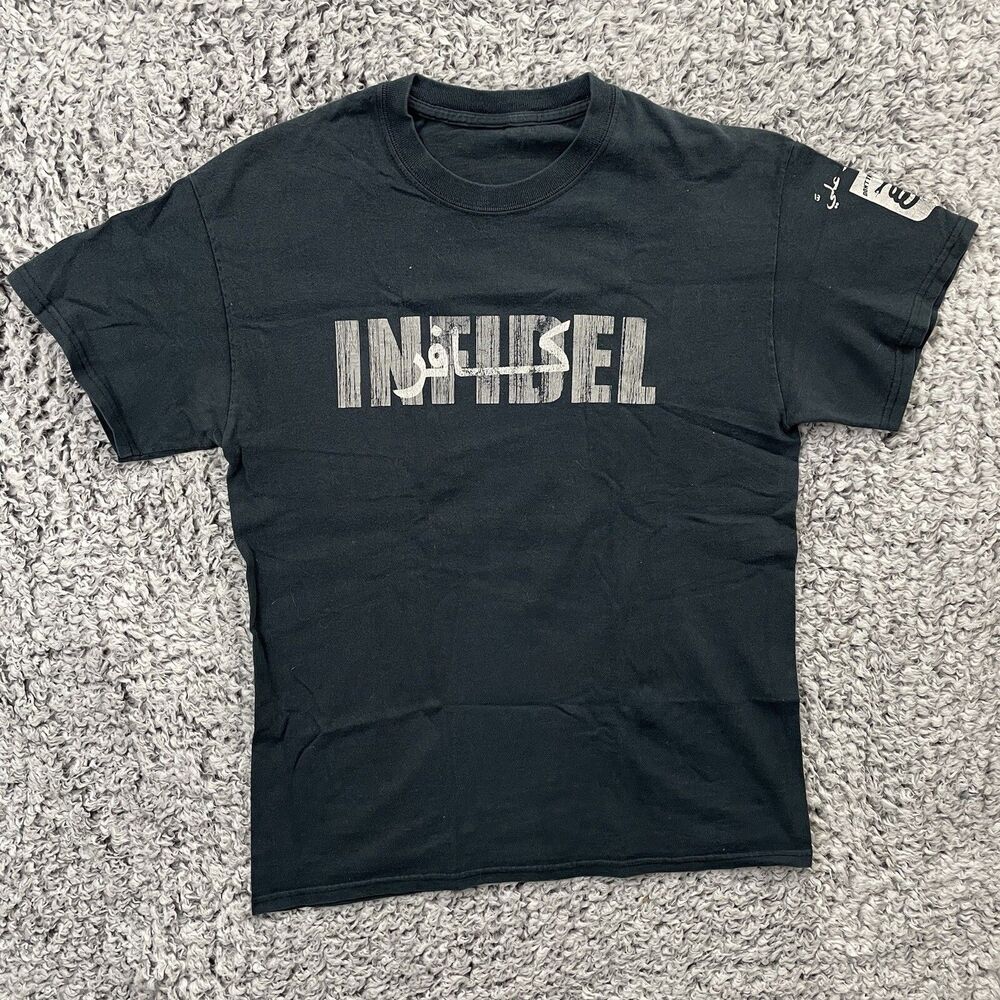 Grunt Style Shirt Mens Medium Short Sleeve Infidel Skull Guns Flag Knit Black